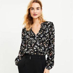 XS Petite Floral Ruffle Tie Neck Blouse